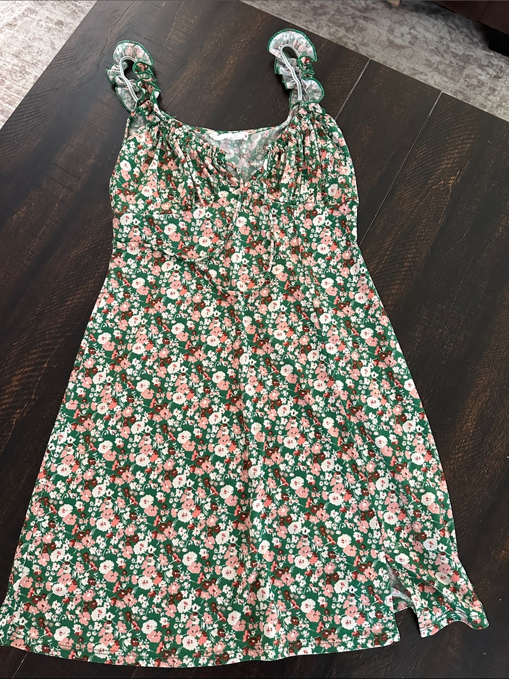 Lush Green Floral Dress with Pink and White Blooms